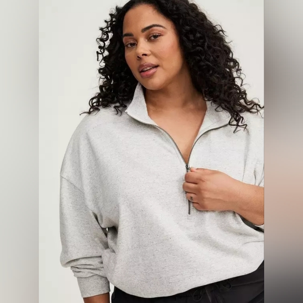 Torrid 3X Heathered Gray Half Zip Drop Shoulder Pullover Sweater 100% Cotton